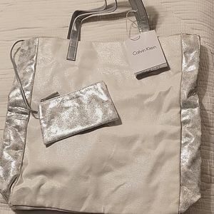 Calvin Klein white and silver tote